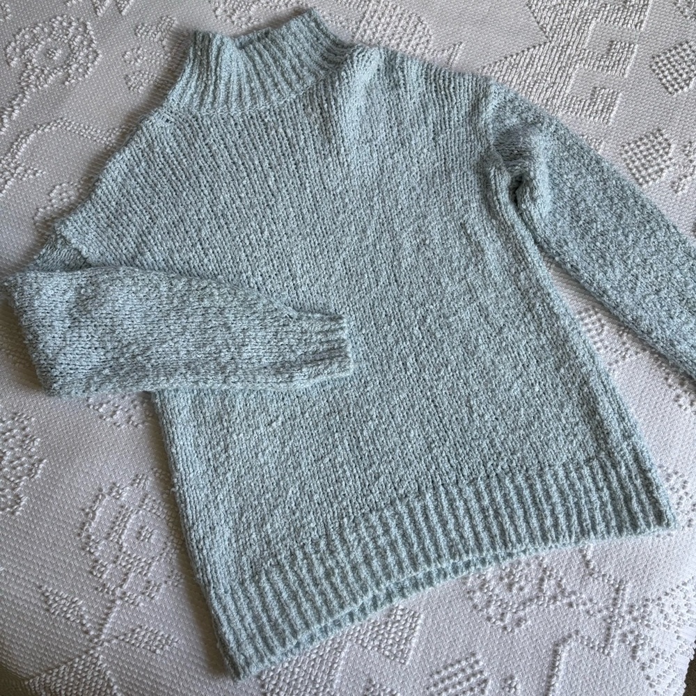 Anthropologie women’s size XS pale blue open knit turtle‎ neck sweater
